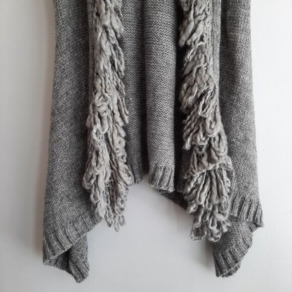 MINKAS Loop Fringe Collar Open Front Knit Vest Cardigan Sz M - Picture 4 of 10